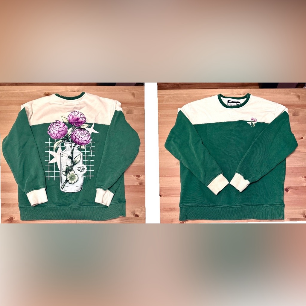 Carmico Sweatshirt Green Color Block Floral Made In Canada Size Mens Small